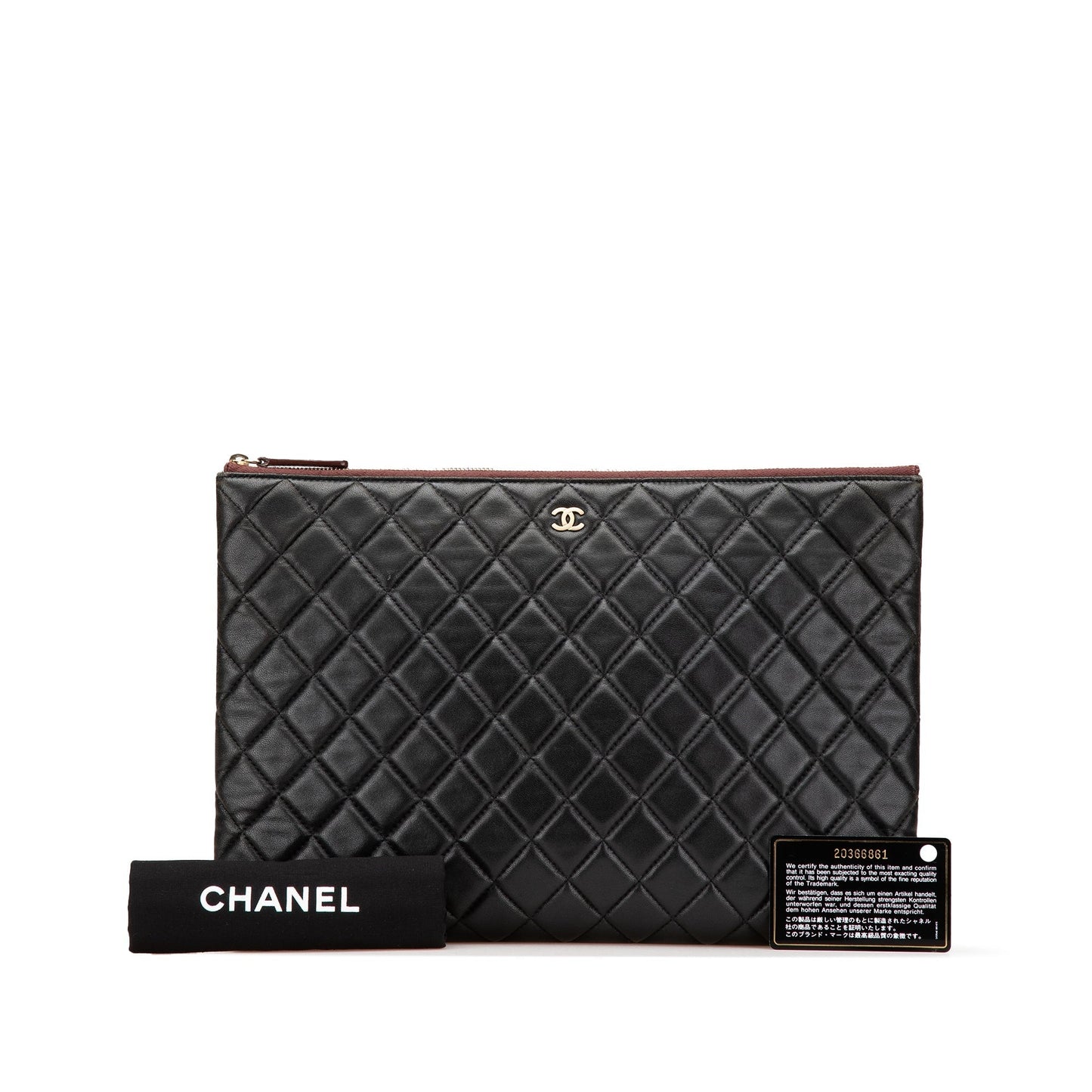 Chanel Large Quilted Lambskin O Case Clutch Black