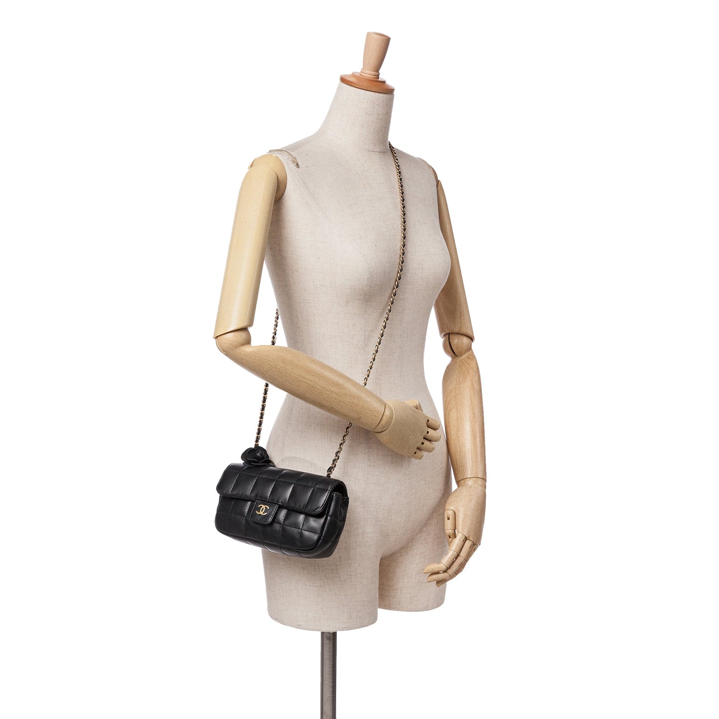 Chanel Extra Mini Camellia Choco Bar Lambskin Flap Black