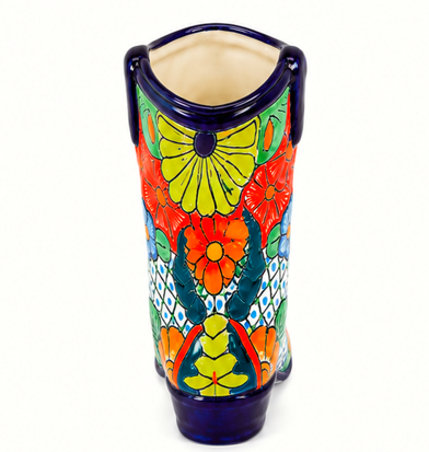 Talavera Ceramic Cowboy Boot Floral Vase Decor