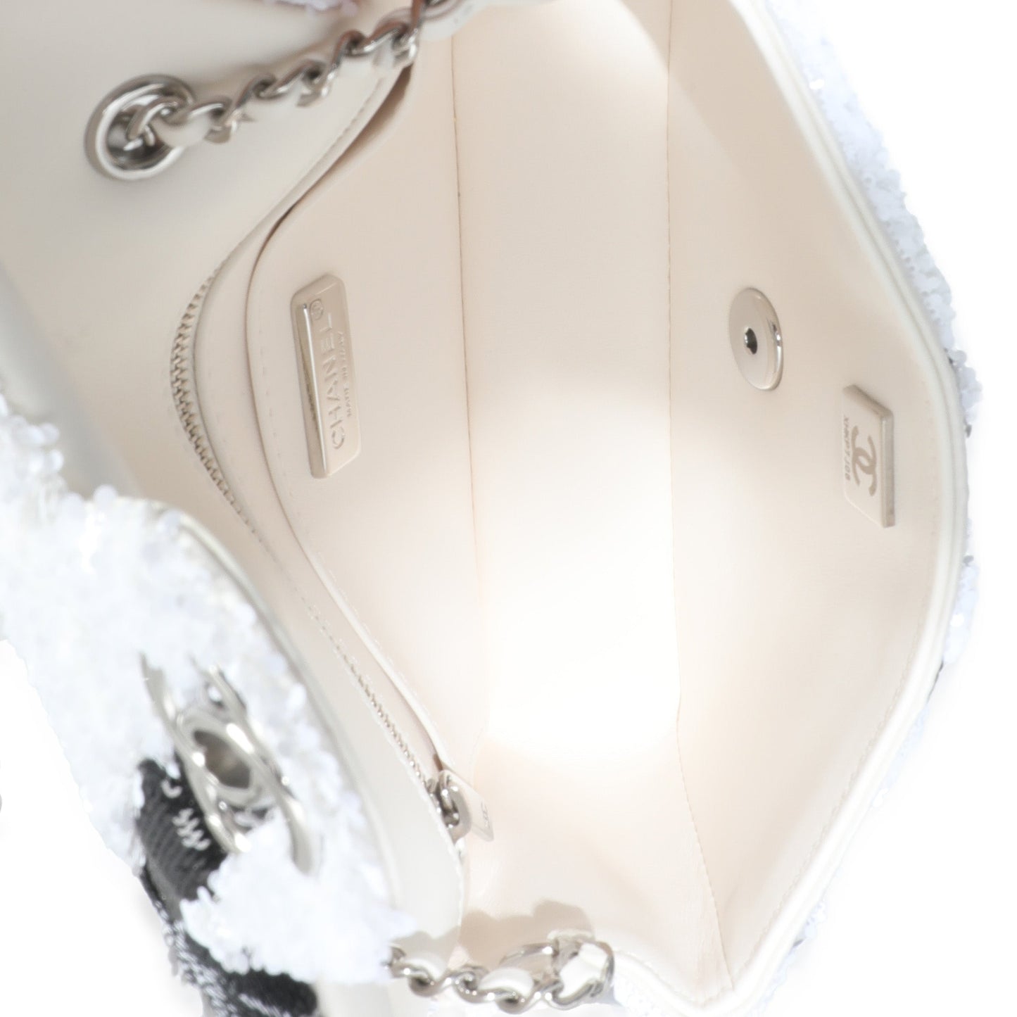White Black Sequin Bow Mini Rectangular Flap Bag