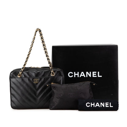 Chanel CC Chevron Lambskin Camera Shoulder Bag Black