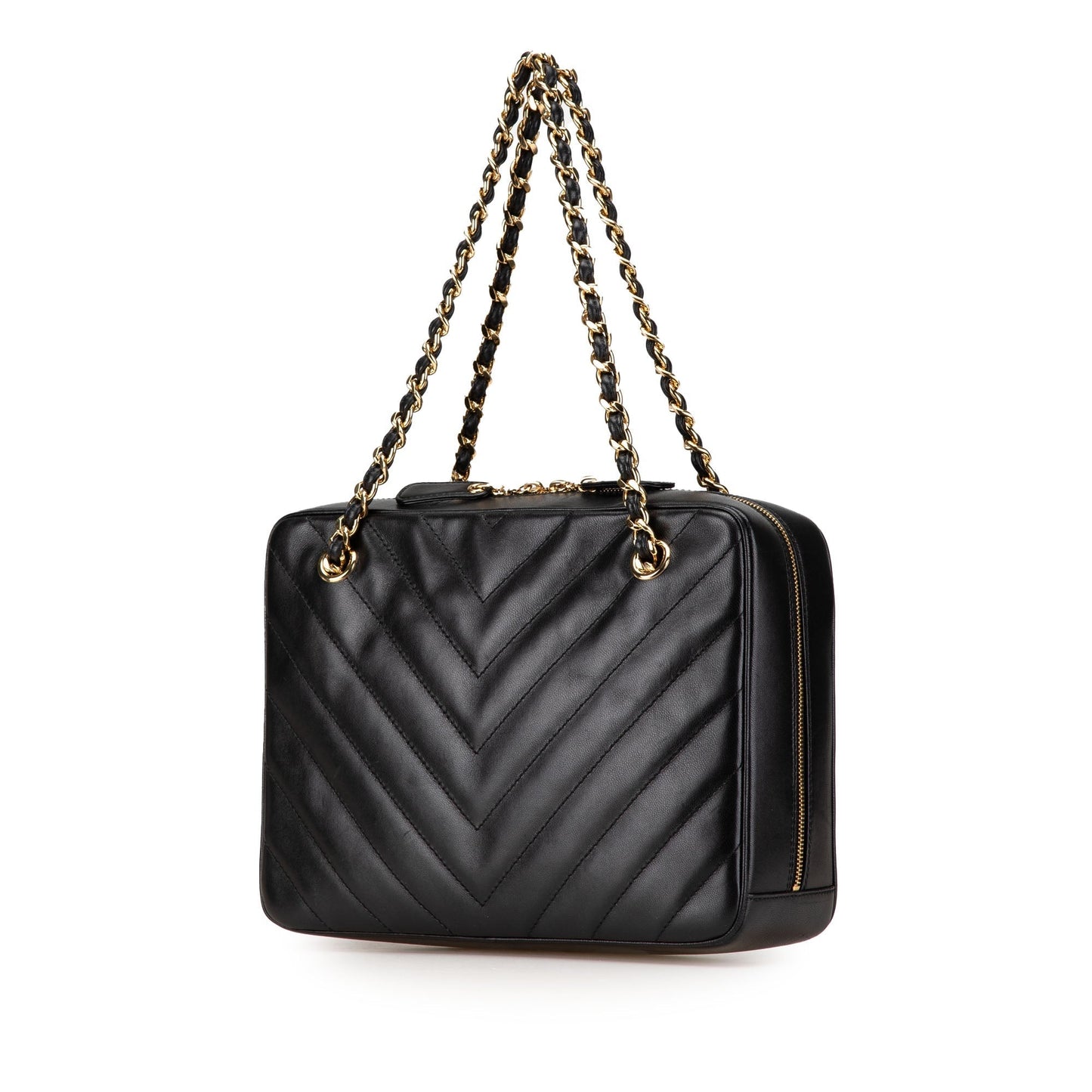 Chanel CC Chevron Lambskin Camera Shoulder Bag Black