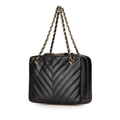 Chanel CC Chevron Lambskin Camera Shoulder Bag Black