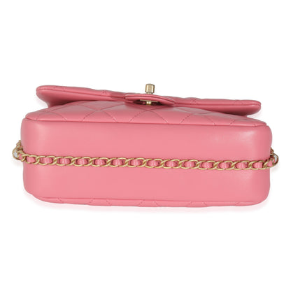 Pink Quilted Calfskin Chain Around Mini Square Flap Bag