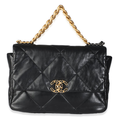 Black Shiny Lambskin Large Chanel 19 Flap Bag