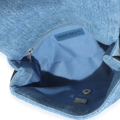 Blue Quilted Denim Printed Small Mood Flap Bag