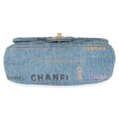 Blue Quilted Denim Printed Small Mood Flap Bag