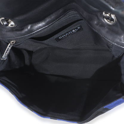 Blue Black Colorblock Jersey Medium Flap Bag