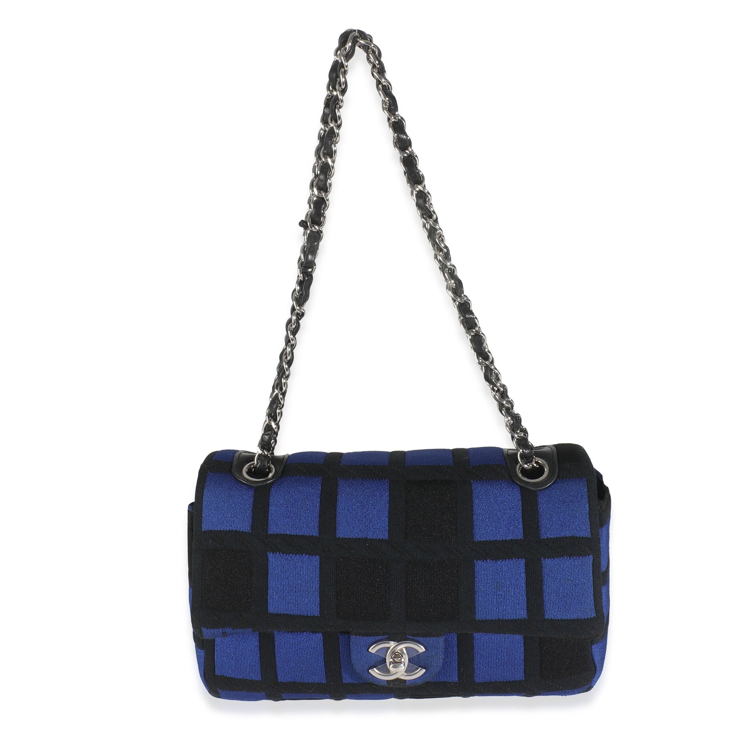 Blue Black Colorblock Jersey Medium Flap Bag