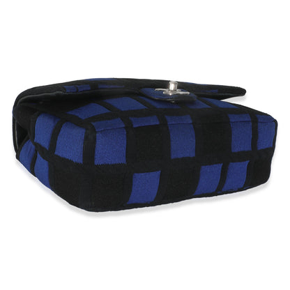 Blue Black Colorblock Jersey Medium Flap Bag
