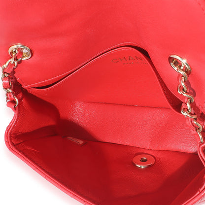 Red Quilted Lambskin V For Victory Mini Flap Bag