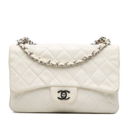 Chanel Medium Quilted Lambskin 3 Accordion Flap White