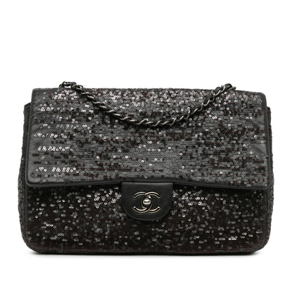 Chanel Jumbo Sequined Lambskin Moonlight On Water Flap Black