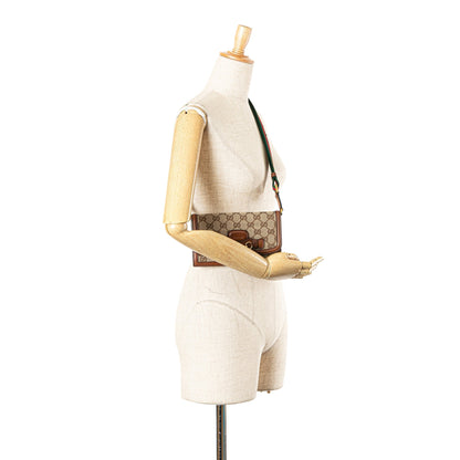Gucci GG Canvas Lady Web Wallet On Strap Brown