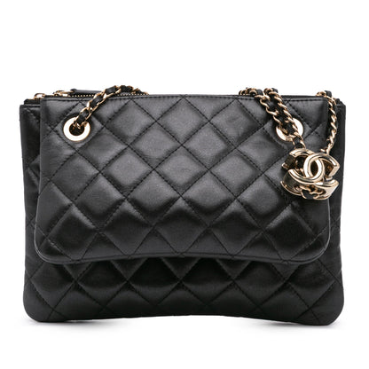 Chanel Quilted Lambskin Double Case with Chain Black
