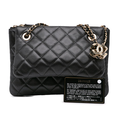 Chanel Quilted Lambskin Double Case with Chain Black