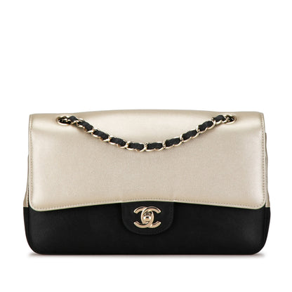 Chanel Medium Classic Bicolor Caviar Double Flap Silver