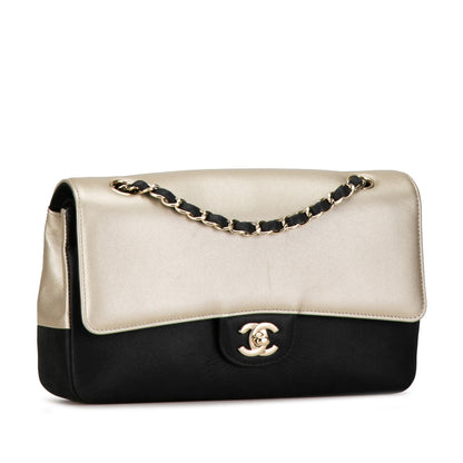 Chanel Medium Classic Bicolor Caviar Double Flap Silver