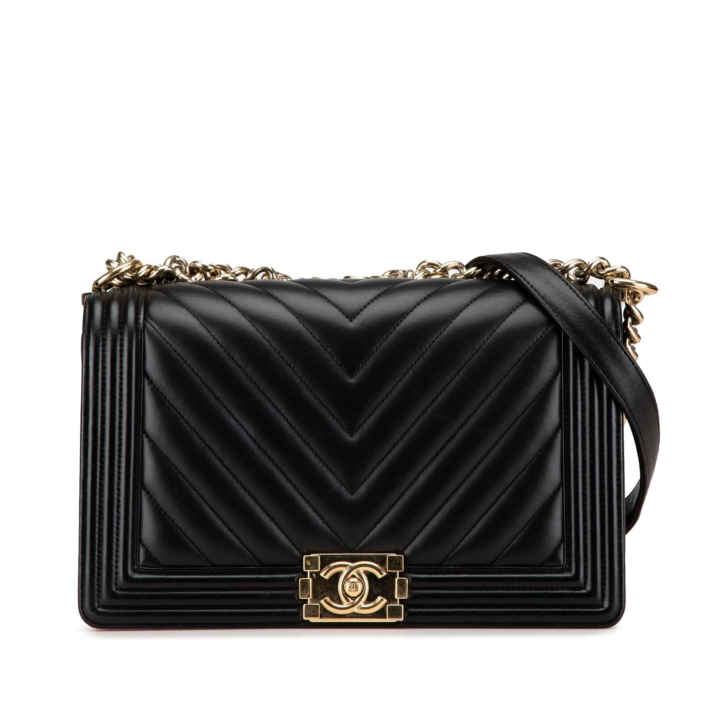 Chanel New Medium Chevron Lambskin Boy Flap Black