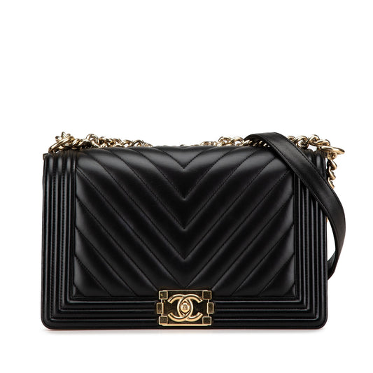 Chanel New Medium Chevron Lambskin Boy Flap Black