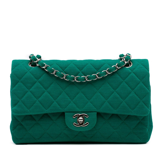 Chanel Medium Classic Jersey Double Flap Green