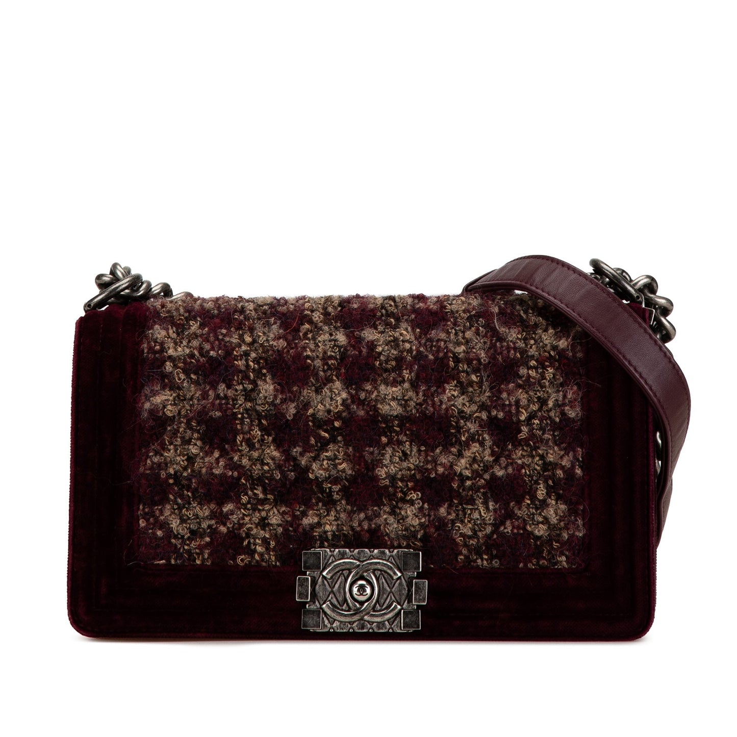 Chanel Old Medium Velvet and Tweed Boy Flap Red