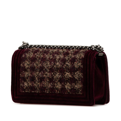 Chanel Medium Velvet and Tweed Boy Flap Red