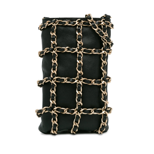 Chanel Lambskin Tech Me Out Clutch With Chain Black