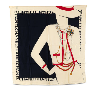 Chanel Coco Portrait Silk Scarf Black