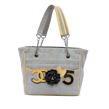 Chanel CC Camellia No. 5 Choco Bar Canvas Tote Gray