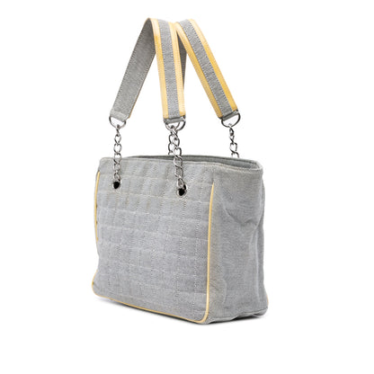 Chanel CC Camellia No. 5 Choco Bar Canvas Tote Gray