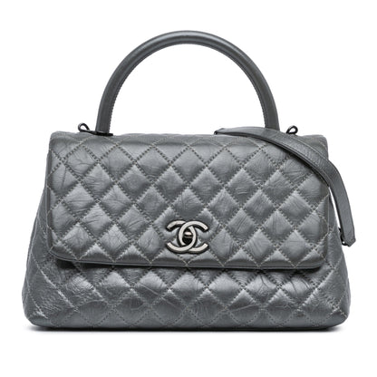 Chanel Small Quilted Aged Calfskin Coco Top Handle Bag Gray