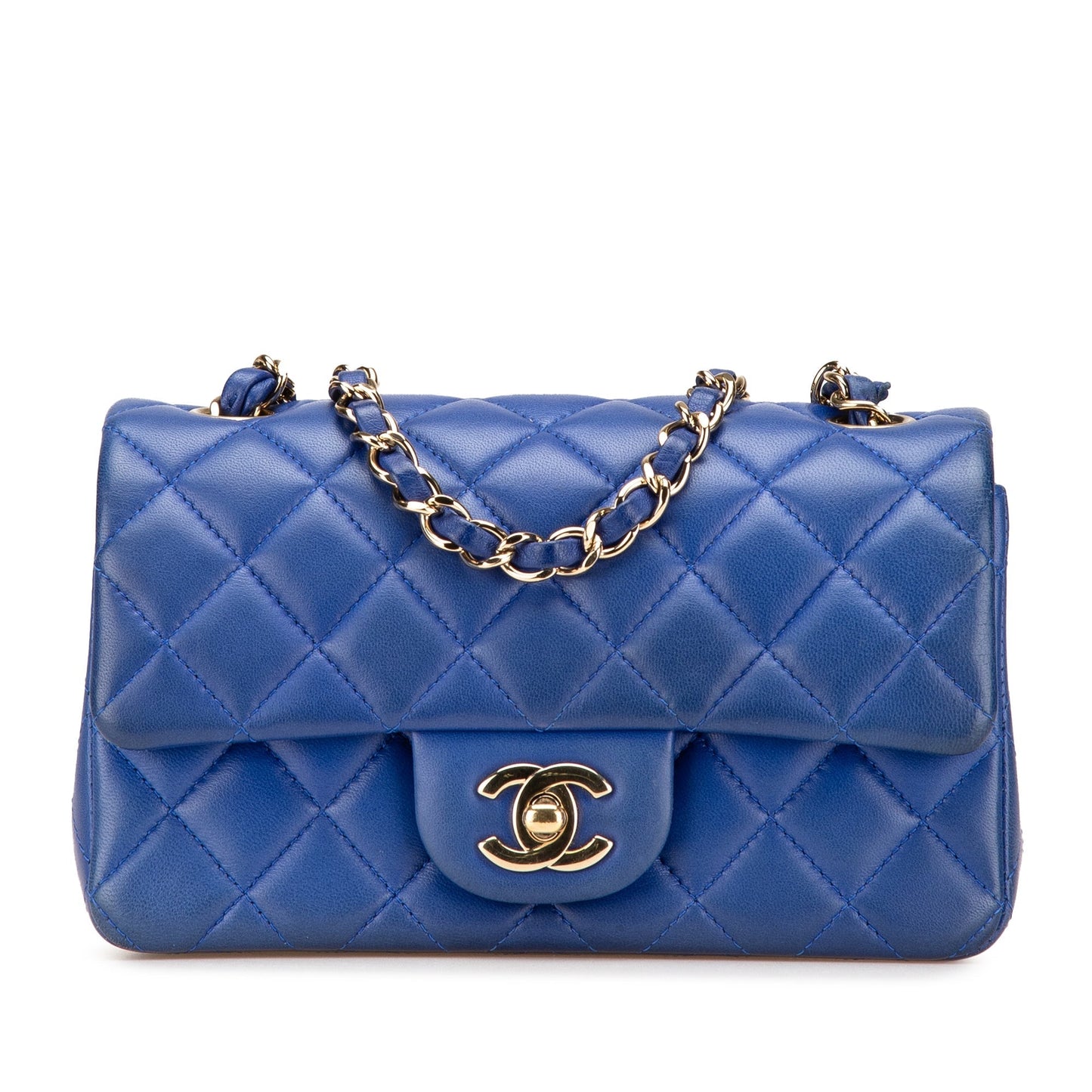 Chanel Mini Rectangular Classic Lambskin Single Flap Blue