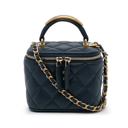 Chanel Small Lambskin Top Handle Vanity Bag Blue
