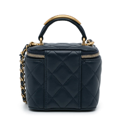 Chanel Small Lambskin Top Handle Vanity Bag Blue