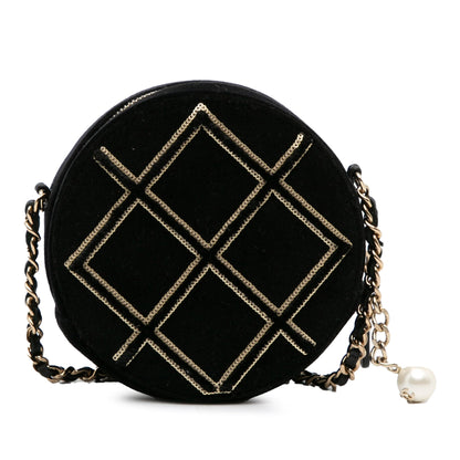 Chanel Velvet Pearl Sequin Round Crossbody Black