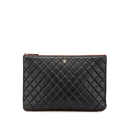 Chanel Large Quilted Lambskin O Case Clutch Black