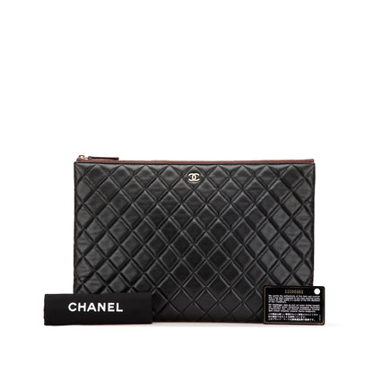 Chanel Large Quilted Lambskin O Case Clutch Black