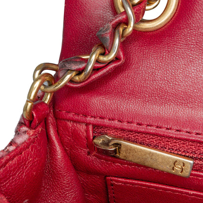 Chanel Mini Braided Classic Tweed Single Flap Bag Red