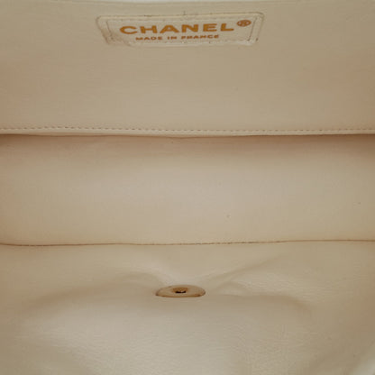 Chanel Medium Calfskin and Wool Knit Single Flap White