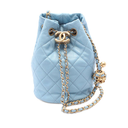 Chanel Quilted Lambskin Pearl Crush Bucket Bag Blue
