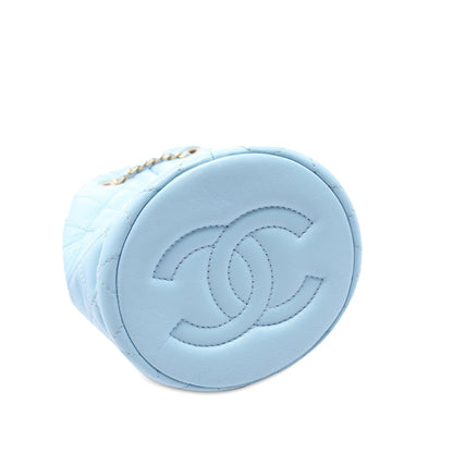 Chanel Quilted Lambskin Pearl Crush Bucket Bag Blue