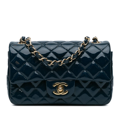 Chanel Mini Rectangular Classic Patent Single Flap Blue