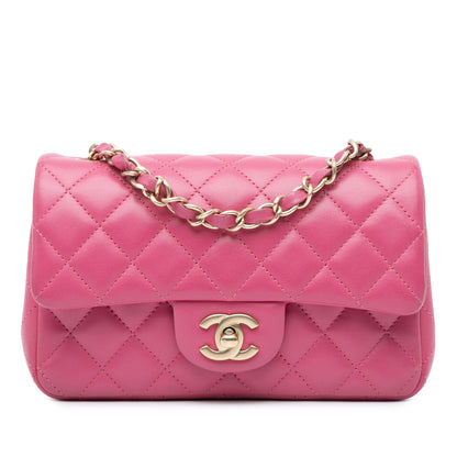 Chanel Mini Rectangular Classic Lambskin Single Flap Pink