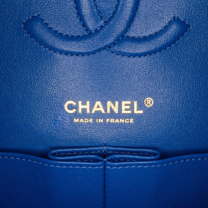 Chanel Medium Classic Chevron Lambskin Double Flap Blue