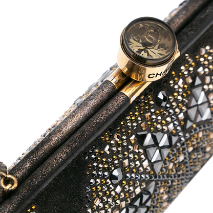 Chanel CC Glitter Lambskin Studded Frame Clutch on Chain Black
