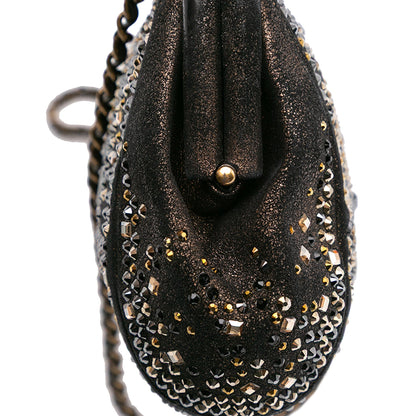 Chanel CC Glitter Lambskin Studded Frame Clutch on Chain Black