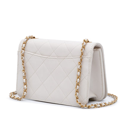 Chanel Small CC Quilted Calfskin Crystal Pearl Full Flap White