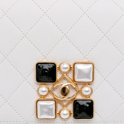 Chanel Small CC Quilted Calfskin Crystal Pearl Full Flap White
