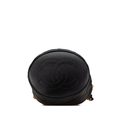 Chanel Quilted Lambskin Pearl Crown Drawstring Bucket Bag Black